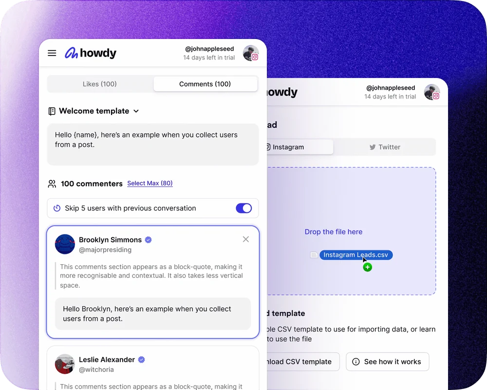 Howdy app screens